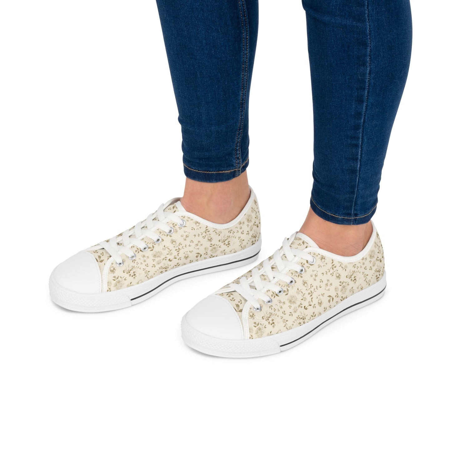 Cream Floral Low-Tops for Effortless Chic Moms