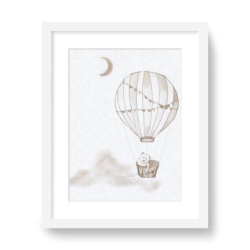 Balloon Voyage Framed Print in Taupe