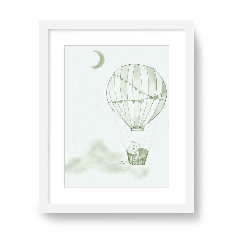 Balloon Voyage Framed Print in Sage