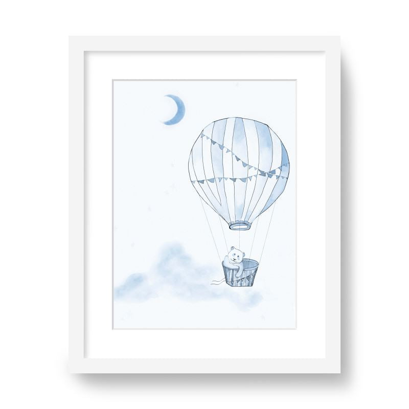 Balloon Voyage Framed Print in Blue