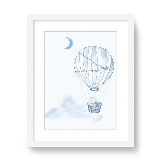 Balloon Voyage Framed Print in Blue