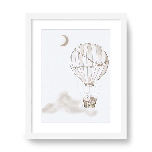 Balloon Voyage Framed Print in Taupe
