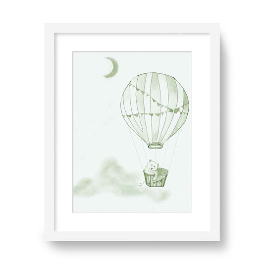 Balloon Voyage Framed Print in Sage